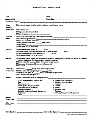 Home-Care Instructions Form