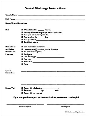 Dental Discharge Instructions Form